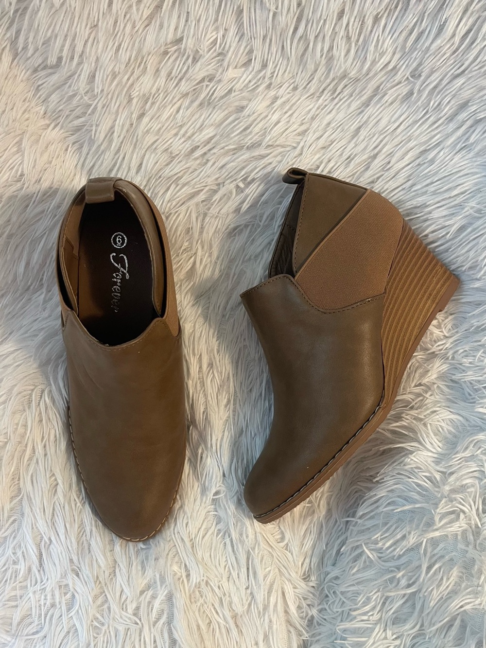 Cute brown  slip on wedge ankle boots